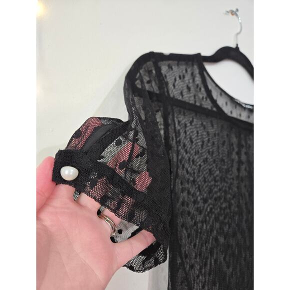 FOR LOVE & LEMONS Lil Darlin Maxi Swiss Dot Sheer Black Dress Overlay Medium - Picture 8 of 13